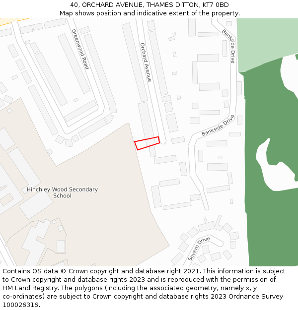 40, ORCHARD AVENUE, THAMES DITTON, KT7 0BD: Location map and indicative extent of plot