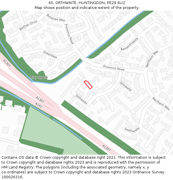 40, ORTHWAITE, HUNTINGDON, PE29 6UZ: Location map and indicative extent of plot