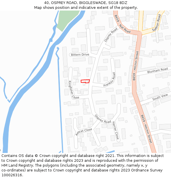 40, OSPREY ROAD, BIGGLESWADE, SG18 8DZ: Location map and indicative extent of plot