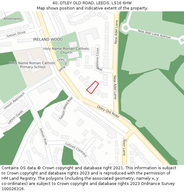 40, OTLEY OLD ROAD, LEEDS, LS16 6HW: Location map and indicative extent of plot
