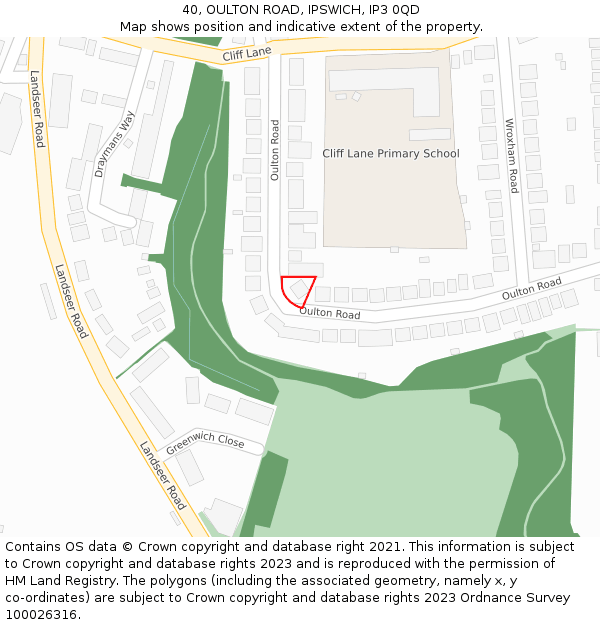40, OULTON ROAD, IPSWICH, IP3 0QD: Location map and indicative extent of plot