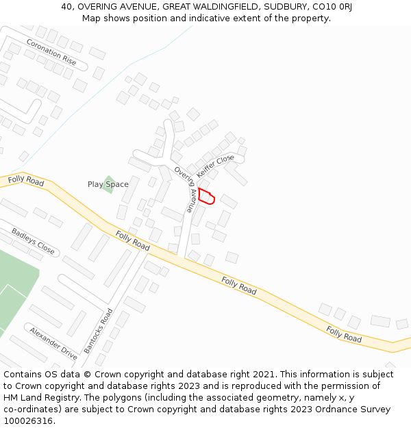 40, OVERING AVENUE, GREAT WALDINGFIELD, SUDBURY, CO10 0RJ: Location map and indicative extent of plot