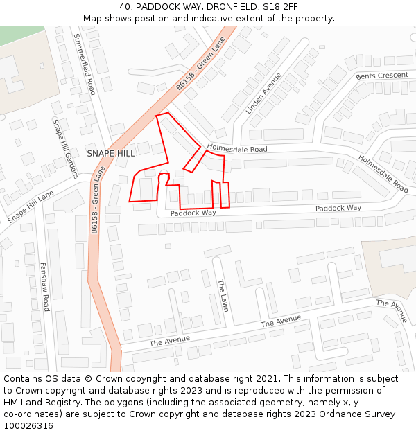 40, PADDOCK WAY, DRONFIELD, S18 2FF: Location map and indicative extent of plot