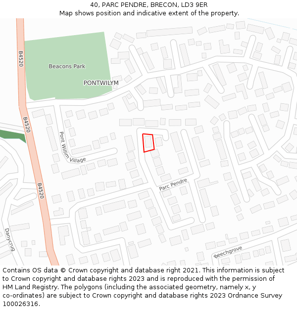 40, PARC PENDRE, BRECON, LD3 9ER: Location map and indicative extent of plot