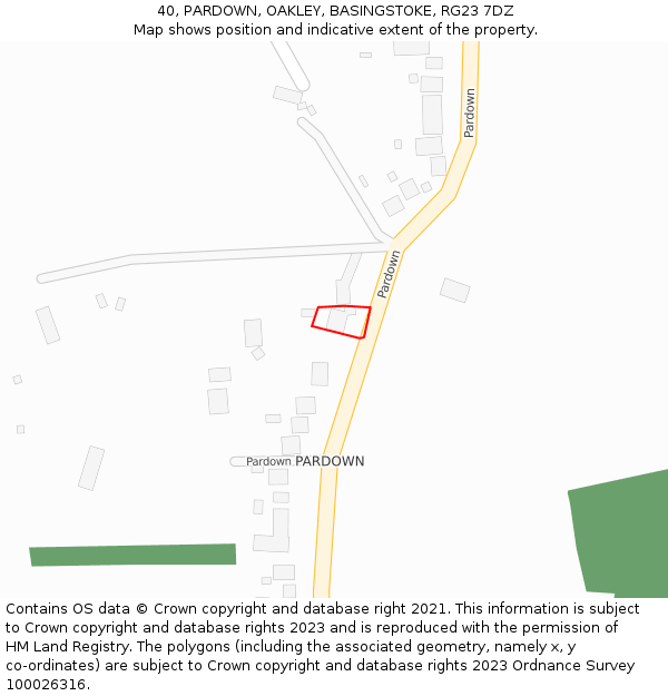 40, PARDOWN, OAKLEY, BASINGSTOKE, RG23 7DZ: Location map and indicative extent of plot