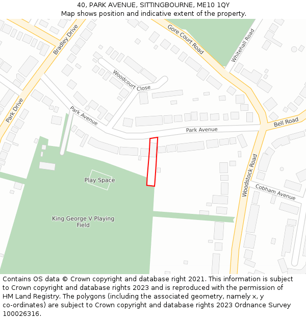 40, PARK AVENUE, SITTINGBOURNE, ME10 1QY: Location map and indicative extent of plot