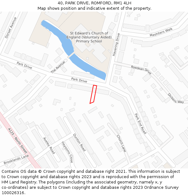 40, PARK DRIVE, ROMFORD, RM1 4LH: Location map and indicative extent of plot