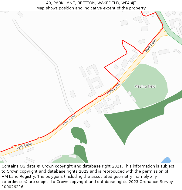 40, PARK LANE, BRETTON, WAKEFIELD, WF4 4JT: Location map and indicative extent of plot