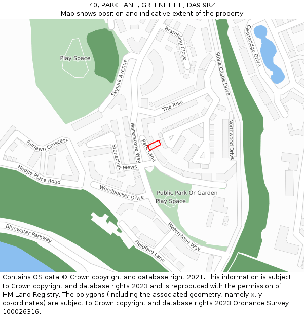 40, PARK LANE, GREENHITHE, DA9 9RZ: Location map and indicative extent of plot