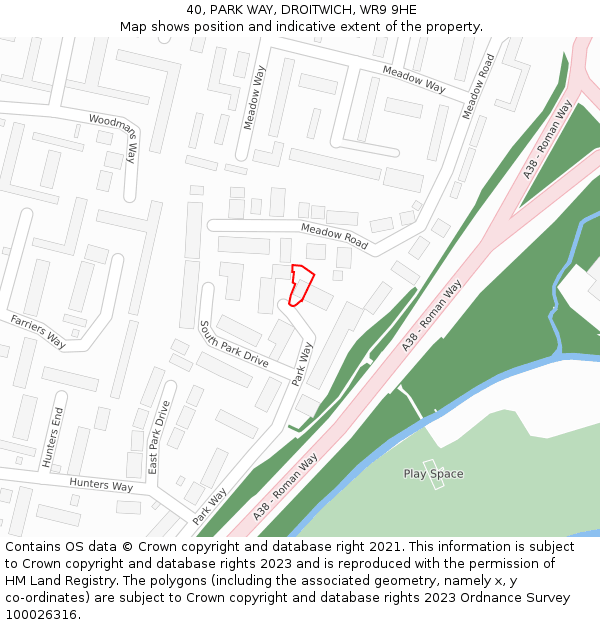 40, PARK WAY, DROITWICH, WR9 9HE: Location map and indicative extent of plot