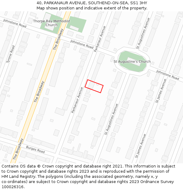 40, PARKANAUR AVENUE, SOUTHEND-ON-SEA, SS1 3HY: Location map and indicative extent of plot