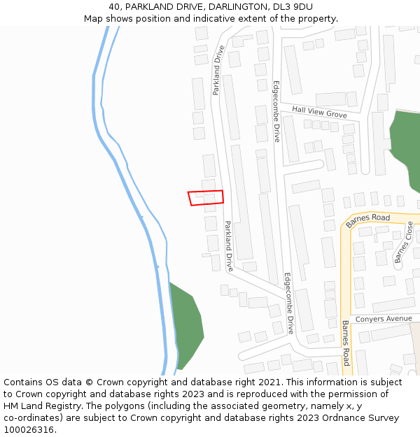 40, PARKLAND DRIVE, DARLINGTON, DL3 9DU: Location map and indicative extent of plot