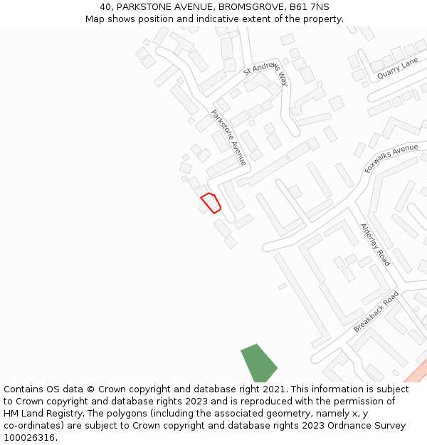 40, PARKSTONE AVENUE, BROMSGROVE, B61 7NS: Location map and indicative extent of plot