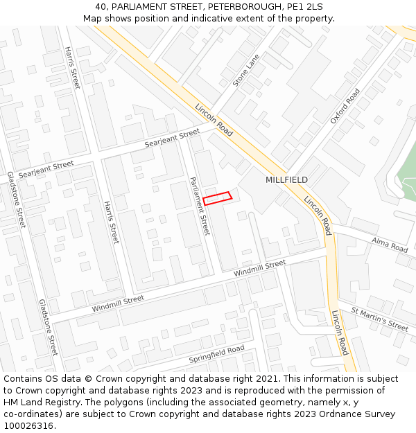 40, PARLIAMENT STREET, PETERBOROUGH, PE1 2LS: Location map and indicative extent of plot