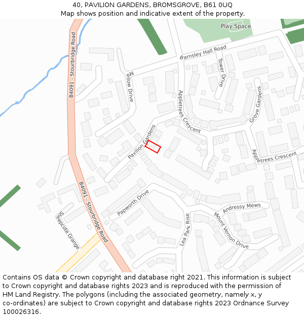 40, PAVILION GARDENS, BROMSGROVE, B61 0UQ: Location map and indicative extent of plot