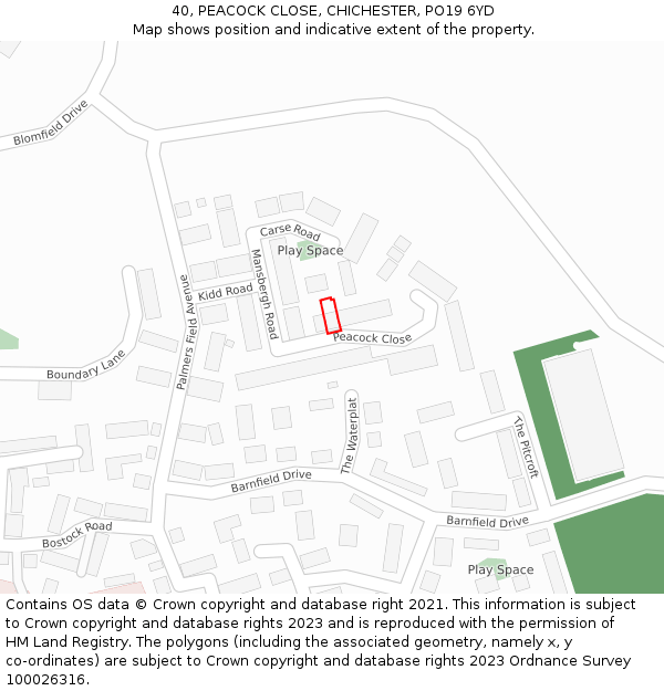 40, PEACOCK CLOSE, CHICHESTER, PO19 6YD: Location map and indicative extent of plot