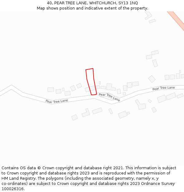 40, PEAR TREE LANE, WHITCHURCH, SY13 1NQ: Location map and indicative extent of plot