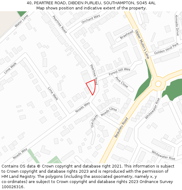 40, PEARTREE ROAD, DIBDEN PURLIEU, SOUTHAMPTON, SO45 4AL: Location map and indicative extent of plot