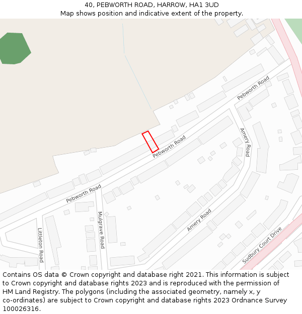 40, PEBWORTH ROAD, HARROW, HA1 3UD: Location map and indicative extent of plot