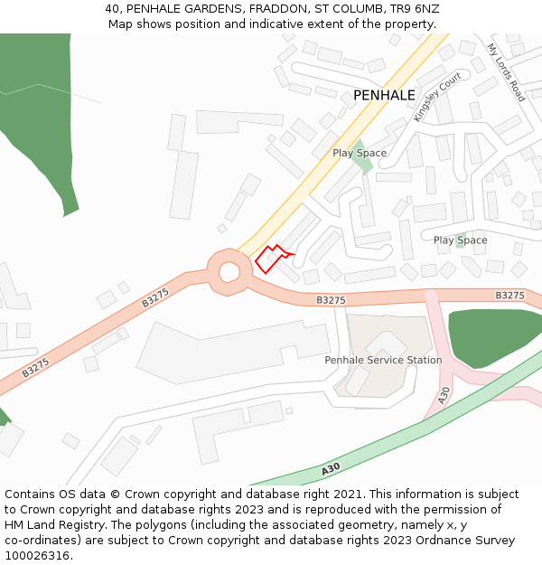 40, PENHALE GARDENS, FRADDON, ST COLUMB, TR9 6NZ: Location map and indicative extent of plot