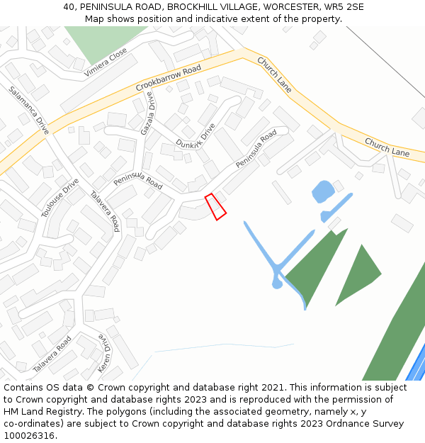 40, PENINSULA ROAD, BROCKHILL VILLAGE, WORCESTER, WR5 2SE: Location map and indicative extent of plot