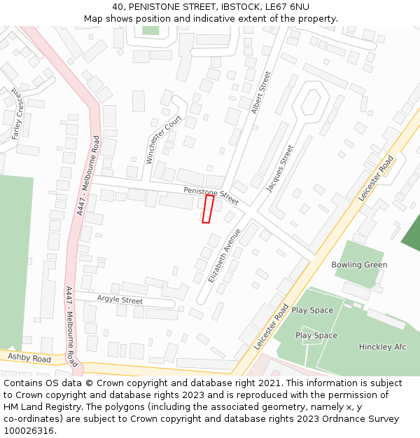 40, PENISTONE STREET, IBSTOCK, LE67 6NU: Location map and indicative extent of plot
