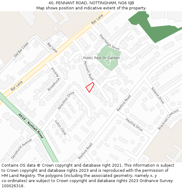 40, PENNANT ROAD, NOTTINGHAM, NG6 0JB: Location map and indicative extent of plot