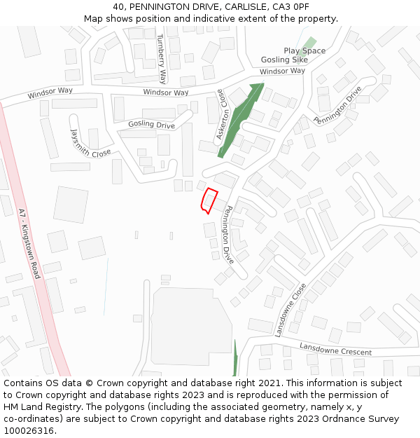 40, PENNINGTON DRIVE, CARLISLE, CA3 0PF: Location map and indicative extent of plot