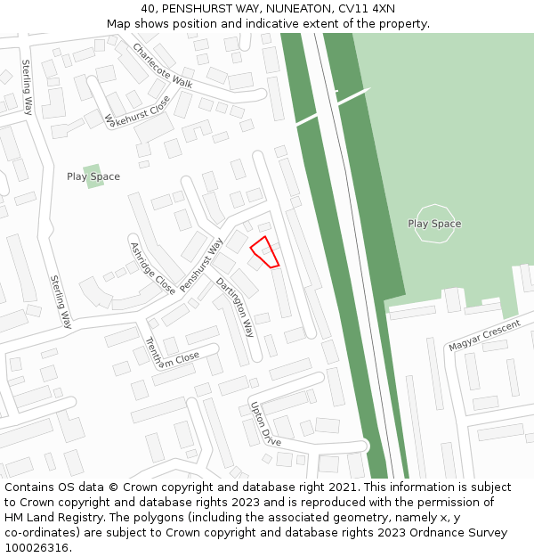 40, PENSHURST WAY, NUNEATON, CV11 4XN: Location map and indicative extent of plot