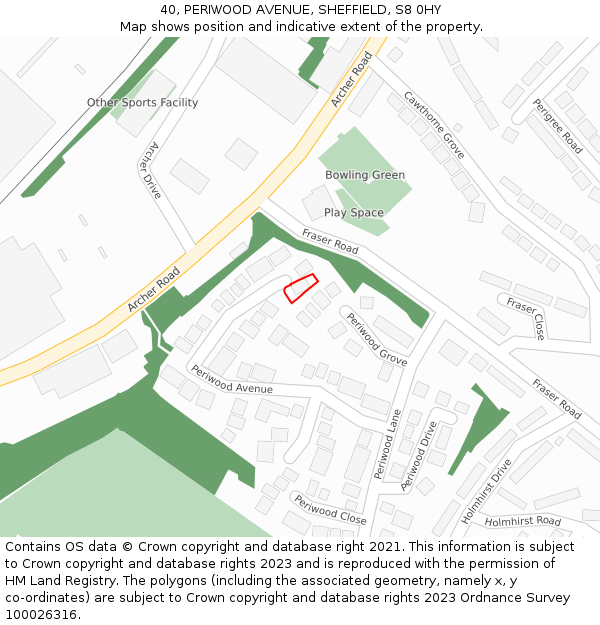 40, PERIWOOD AVENUE, SHEFFIELD, S8 0HY: Location map and indicative extent of plot