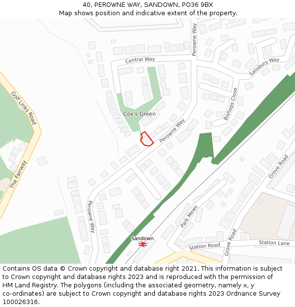 40, PEROWNE WAY, SANDOWN, PO36 9BX: Location map and indicative extent of plot