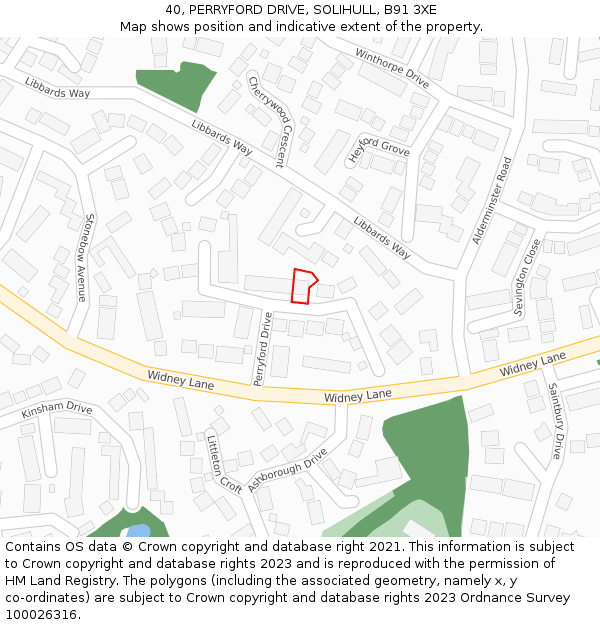 40, PERRYFORD DRIVE, SOLIHULL, B91 3XE: Location map and indicative extent of plot
