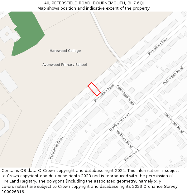 40, PETERSFIELD ROAD, BOURNEMOUTH, BH7 6QJ: Location map and indicative extent of plot