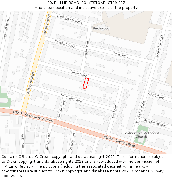 40, PHILLIP ROAD, FOLKESTONE, CT19 4PZ: Location map and indicative extent of plot