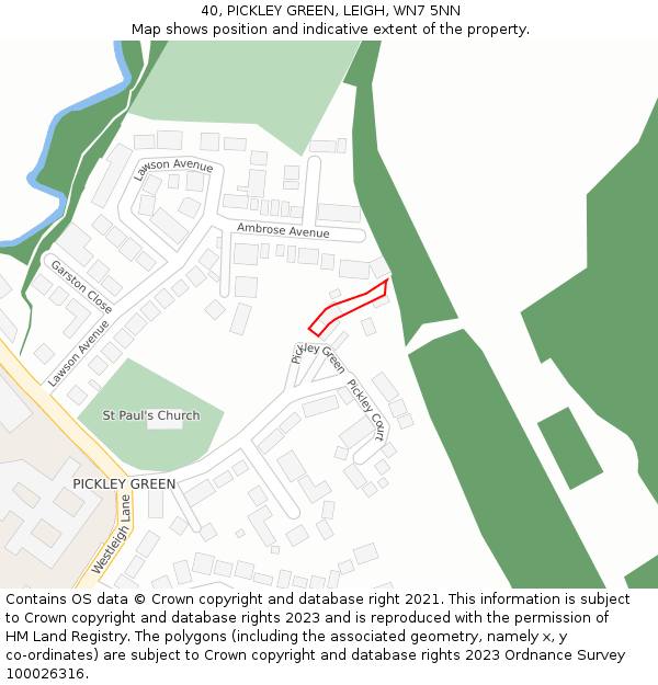 40, PICKLEY GREEN, LEIGH, WN7 5NN: Location map and indicative extent of plot