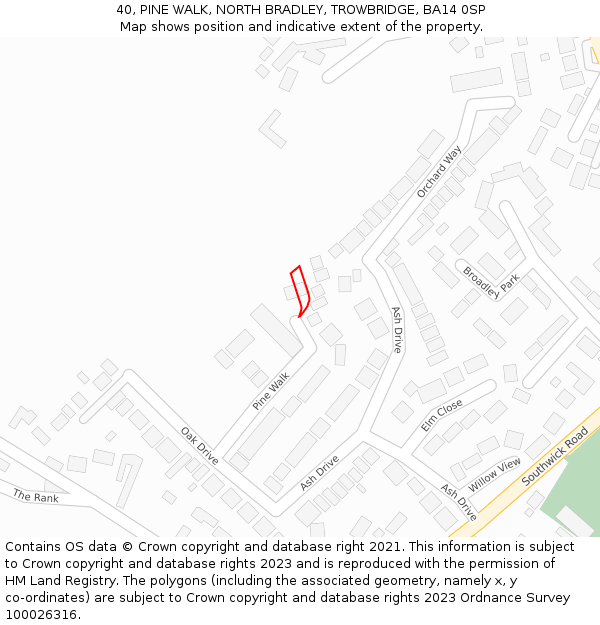 40, PINE WALK, NORTH BRADLEY, TROWBRIDGE, BA14 0SP: Location map and indicative extent of plot