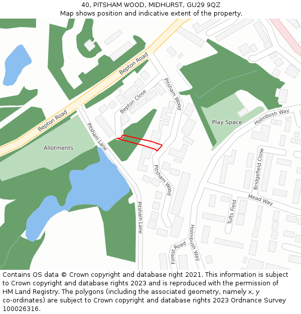 40, PITSHAM WOOD, MIDHURST, GU29 9QZ: Location map and indicative extent of plot