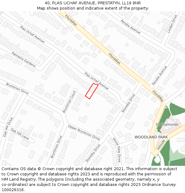 40, PLAS UCHAF AVENUE, PRESTATYN, LL19 9NR: Location map and indicative extent of plot