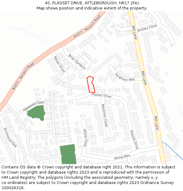 40, PLASSET DRIVE, ATTLEBOROUGH, NR17 2NU: Location map and indicative extent of plot