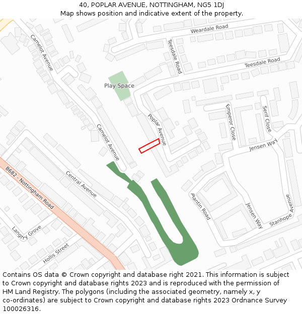 40, POPLAR AVENUE, NOTTINGHAM, NG5 1DJ: Location map and indicative extent of plot