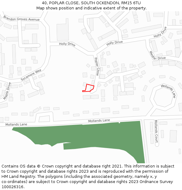 40, POPLAR CLOSE, SOUTH OCKENDON, RM15 6TU: Location map and indicative extent of plot