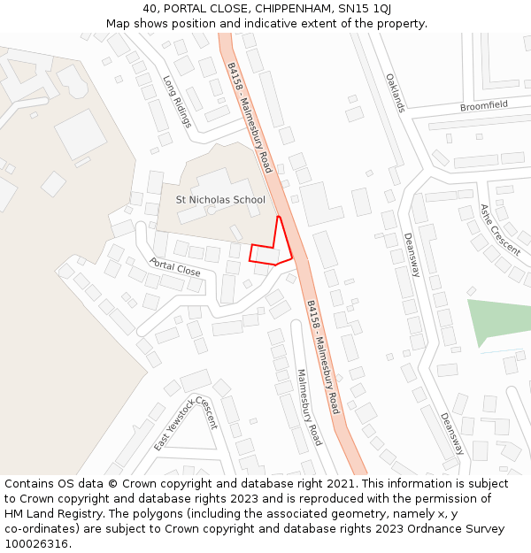 40, PORTAL CLOSE, CHIPPENHAM, SN15 1QJ: Location map and indicative extent of plot