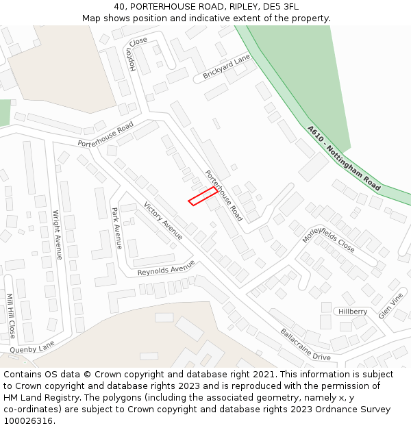 40, PORTERHOUSE ROAD, RIPLEY, DE5 3FL: Location map and indicative extent of plot