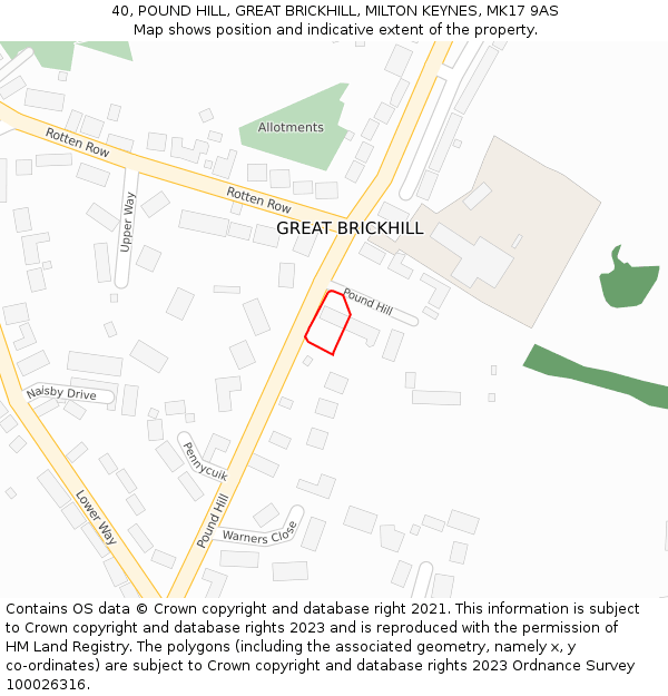 40, POUND HILL, GREAT BRICKHILL, MILTON KEYNES, MK17 9AS: Location map and indicative extent of plot