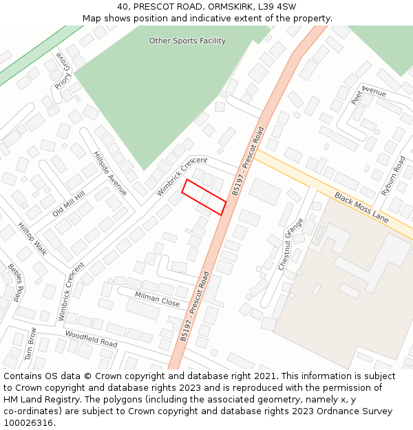 40, PRESCOT ROAD, ORMSKIRK, L39 4SW: Location map and indicative extent of plot