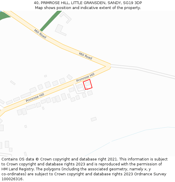 40, PRIMROSE HILL, LITTLE GRANSDEN, SANDY, SG19 3DP: Location map and indicative extent of plot