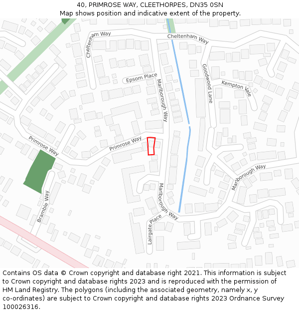 40, PRIMROSE WAY, CLEETHORPES, DN35 0SN: Location map and indicative extent of plot