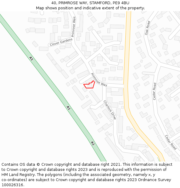 40, PRIMROSE WAY, STAMFORD, PE9 4BU: Location map and indicative extent of plot