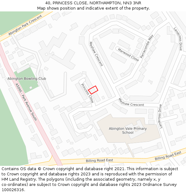 40, PRINCESS CLOSE, NORTHAMPTON, NN3 3NR: Location map and indicative extent of plot