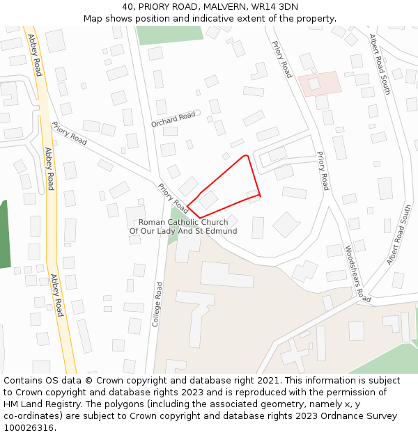 40, PRIORY ROAD, MALVERN, WR14 3DN: Location map and indicative extent of plot
